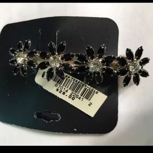 Vintage Bloomingdales Black Tone Flower Rhinestone Hair Clip Barrette